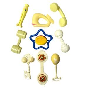 Vintage Lot Of 9 Infant Baby Nursery Rattles & Plastic Toys